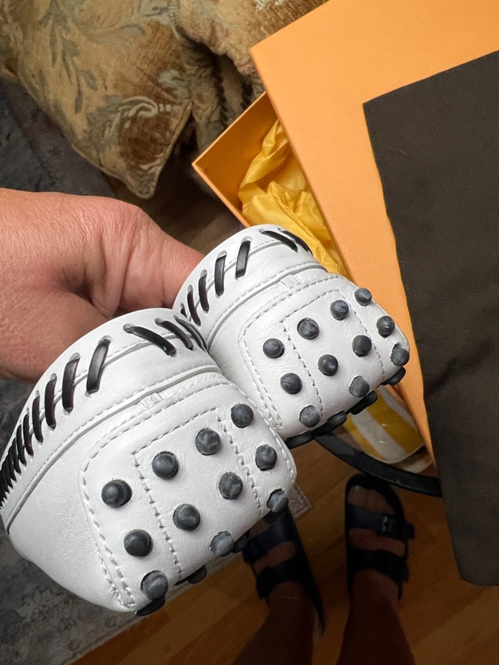 Tod's White Leather Driving Loafers with Gunmetal Bit - Picture 5 of 12